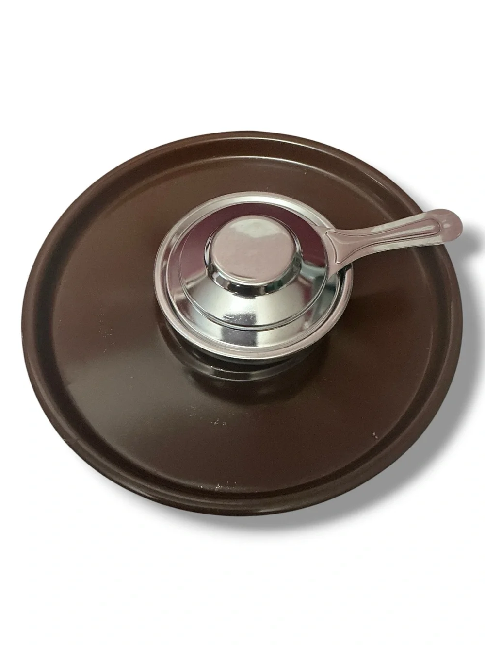 Vintage 1970’s Ceramic Floral Fondue Pot with Wooden Handle Forks